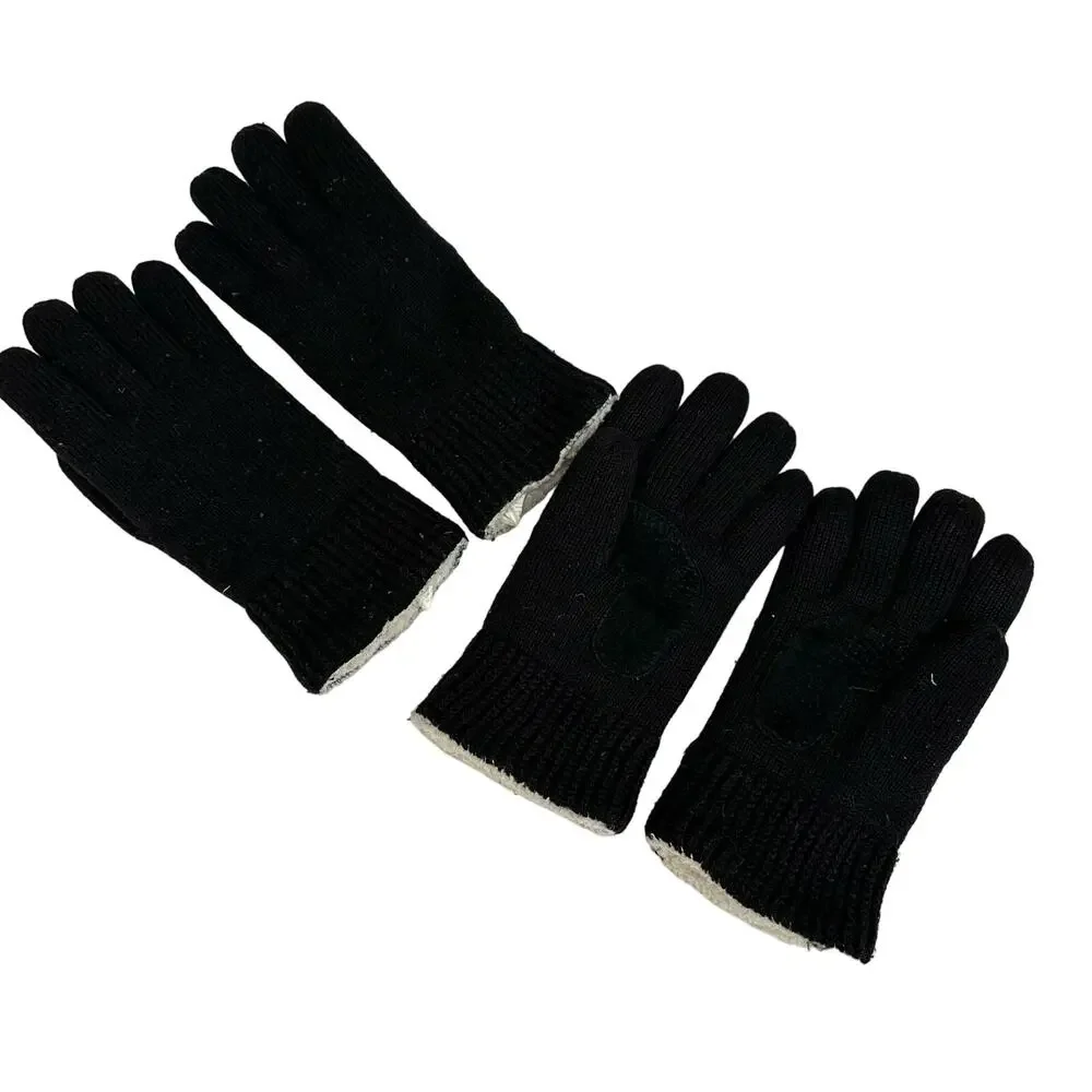 2 Pairs Black Knit Gloves Fleece Sherpa Lined